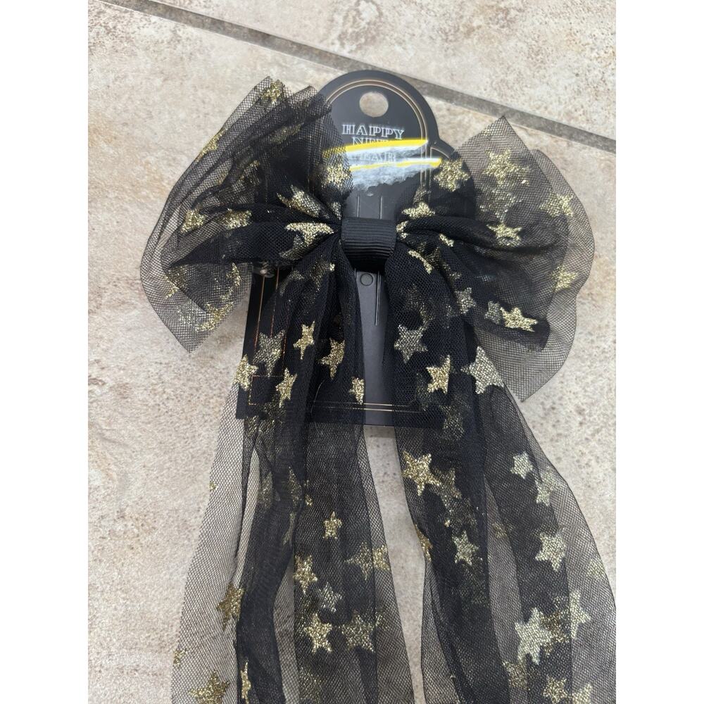 Festive Holiday Hair Bows For Women - 2 Bows In The Lot - Black And Gold - Picture 3 of 8
